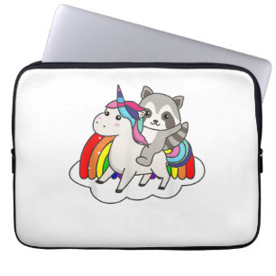 Raccoon On Unicorn Rainbow Animals Sweet Unicorns Laptop Sleeve