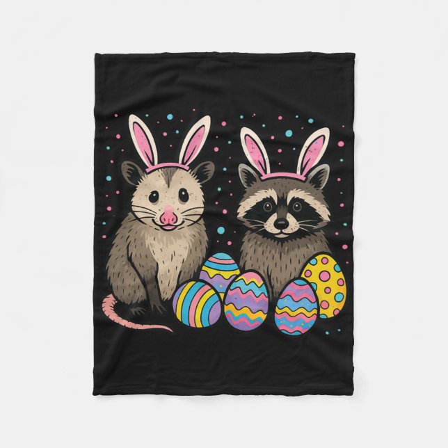 Raccoon Opossum Easter  Fleece Blanket (Front)