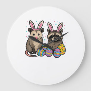 Raccoon Opossum Easter T-Shirt_1 Large Clock