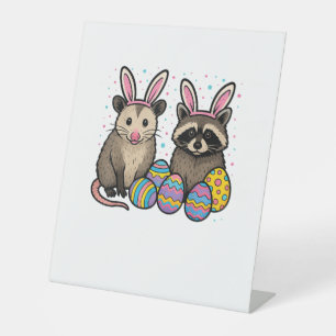 Raccoon Opossum Easter T-Shirt_1 Pedestal Sign