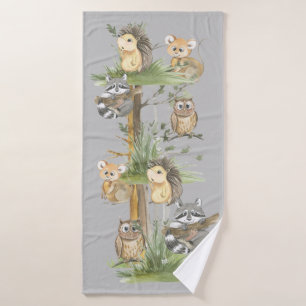 Raccoon , Owl, Mouse, Hedgehog Bath Towel