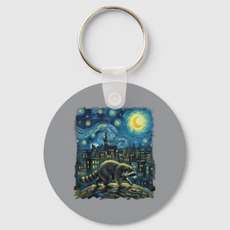 Raccoon Paint The Stars Night Sky Artist Art Keychain