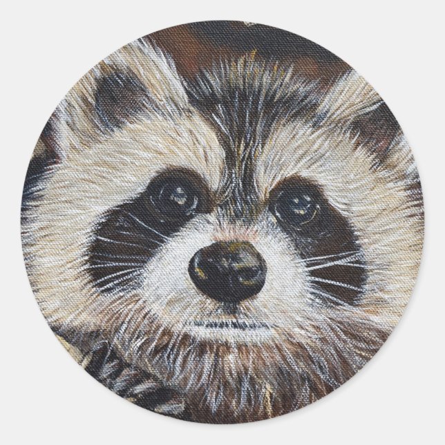 Raccoon Painting Classic Round Sticker (Front)