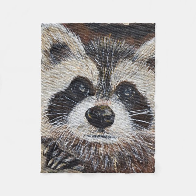 Raccoon Painting Fleece Blanket (Front)