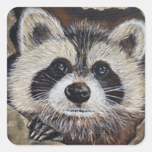 Raccoon Painting Square Sticker