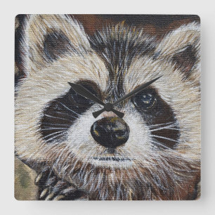 Raccoon Painting Square Wall Clock