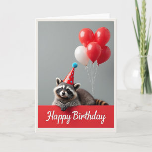 Raccoon Party Hat Birthday Card