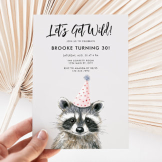 Raccoon Party Hat Woodland Birthday Invitation