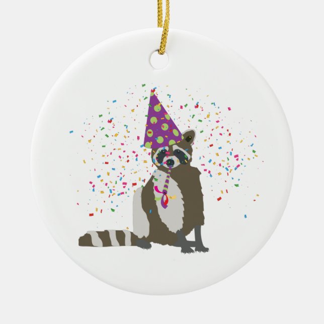 Raccoon Partying - Animals Having a Party Ceramic Ornament (Front)