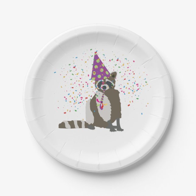 Raccoon Partying - Animals Having a Party Paper Plate (Front)