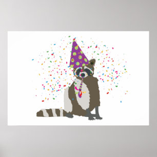 Raccoon Partying - Animals Having a Party Poster