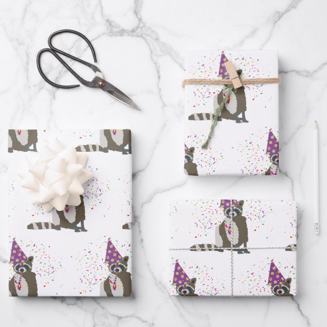 Raccoon Partying - Animals Having a Party Wrapping Paper Sheet (Front)