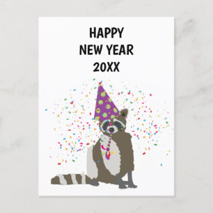 Raccoon Partying - Animals Holiday New Years Card