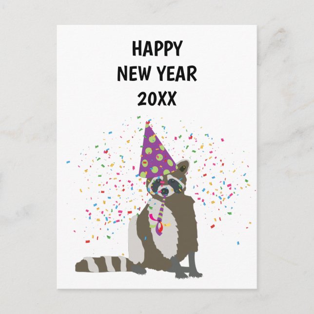 Raccoon Partying - Animals Holiday New Years Card (Front)