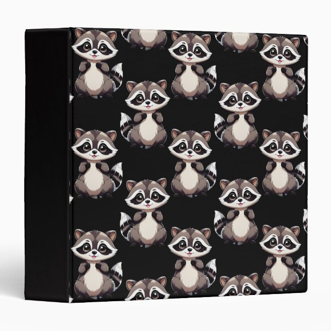 Raccoon Pattern Design Black  Binder (Front/Spine)