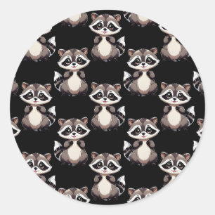 Raccoon Pattern Design Black Classic Round Sticker