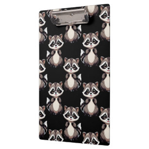 Raccoon Pattern Design Black Clipboard
