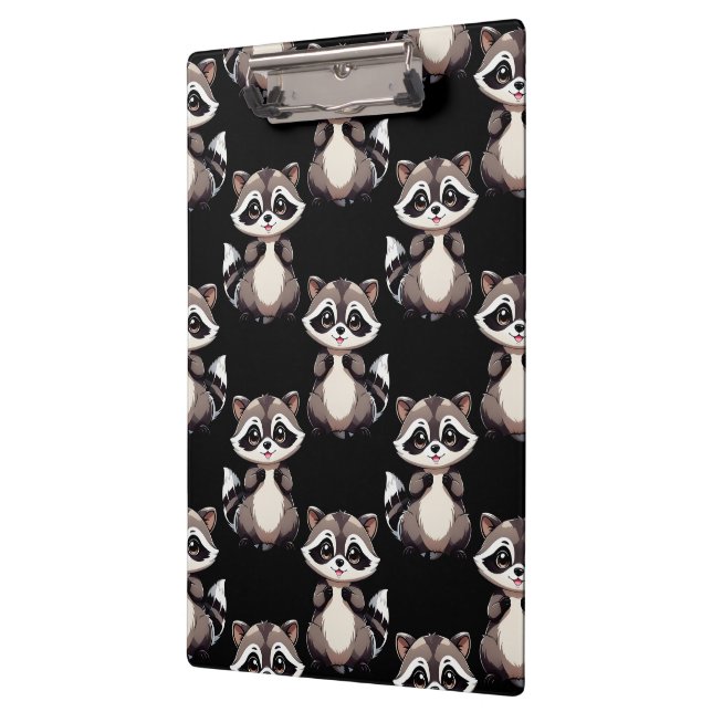 Raccoon Pattern Design Black  Clipboard (Left)
