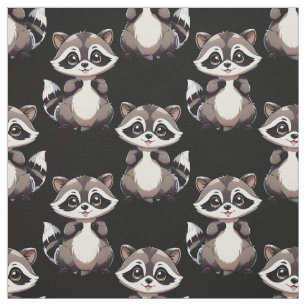 Raccoon Pattern Design Black  Fabric