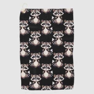 Raccoon Pattern Design Black Golf Towel