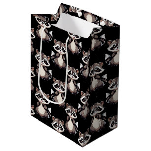 Raccoon Pattern Design Black Medium Gift Bag