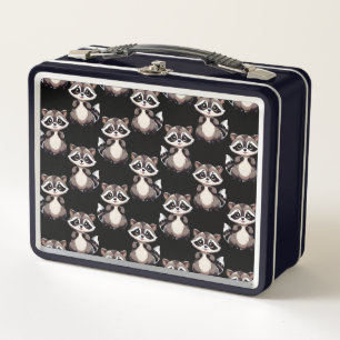 Raccoon Pattern Design Black Metal Lunch Box