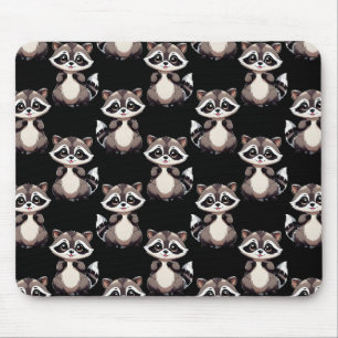 Raccoon Pattern Design Black Mouse Pad