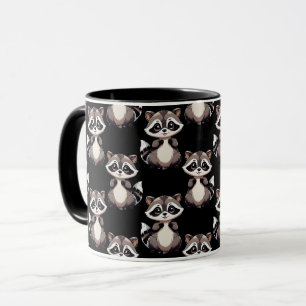 Raccoon Pattern Design Black Mug