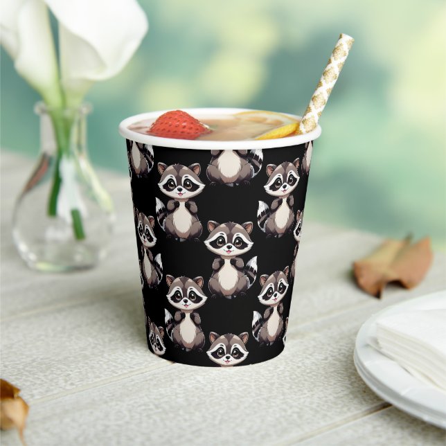 Raccoon Pattern Design Black  Paper Cups (Insitu)