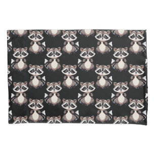Raccoon Pattern Design Black  Pillowcase