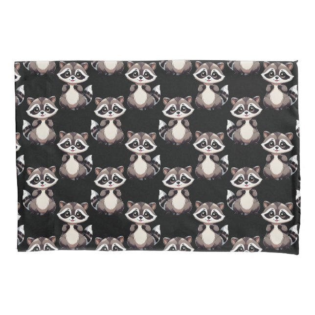 Raccoon Pattern Design Black  Pillowcase (Front)