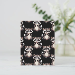 Raccoon Pattern Design Black Postcard