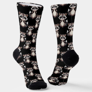 Raccoon Pattern Design Black Socks