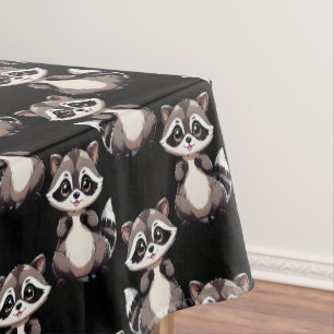 Raccoon Pattern Design Black  Tablecloth
