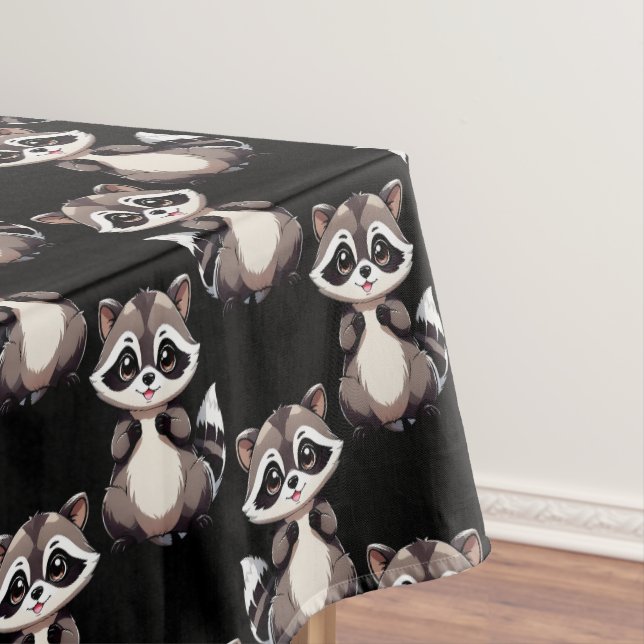 Raccoon Pattern Design Black  Tablecloth (In Situ)