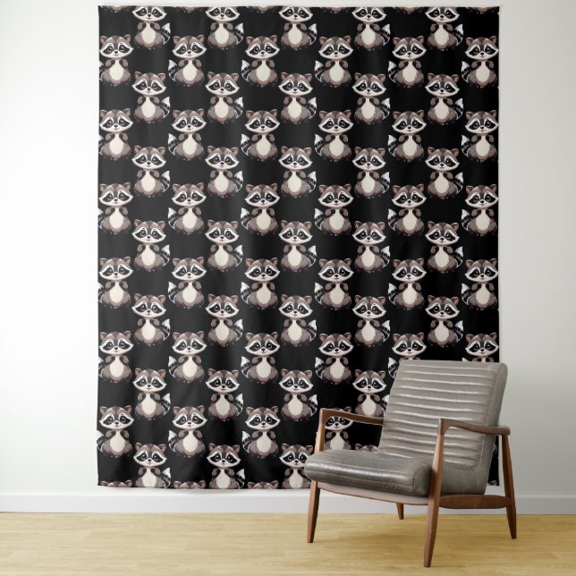 Raccoon Pattern Design Black  Tapestry (In Situ)