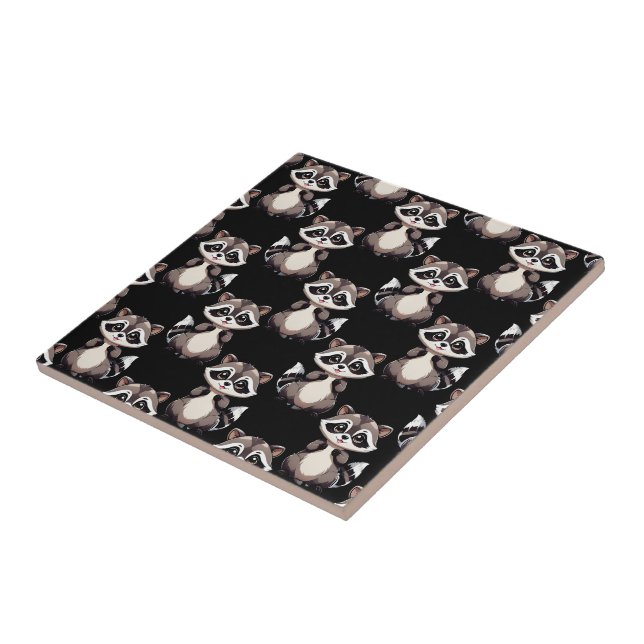 Raccoon Pattern Design Black  Tile (Side)