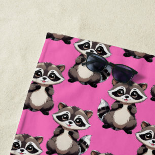 Raccoon Pattern Design Blue  Beach Towel