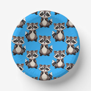 Raccoon Pattern Design Blue Paper Plate
