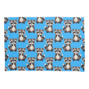 Raccoon Pattern Design Blue  Pillowcase