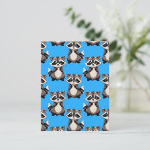Raccoon Pattern Design Blue  Postcard