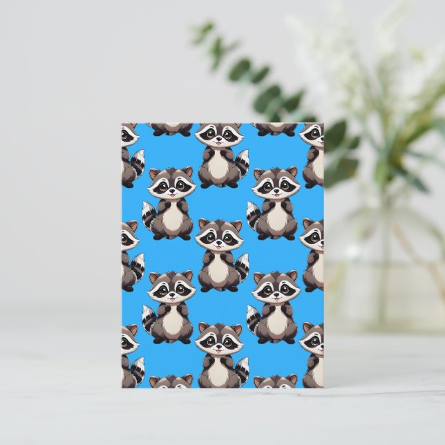 Raccoon Pattern Design Blue  Postcard (Standing Front)