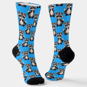 Raccoon Pattern Design Blue Socks