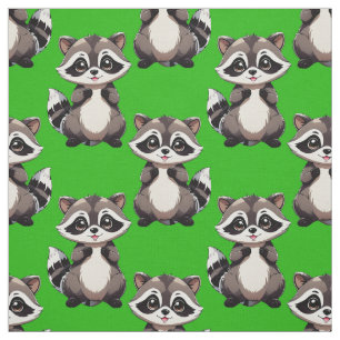 Raccoon Pattern Design Green  Fabric