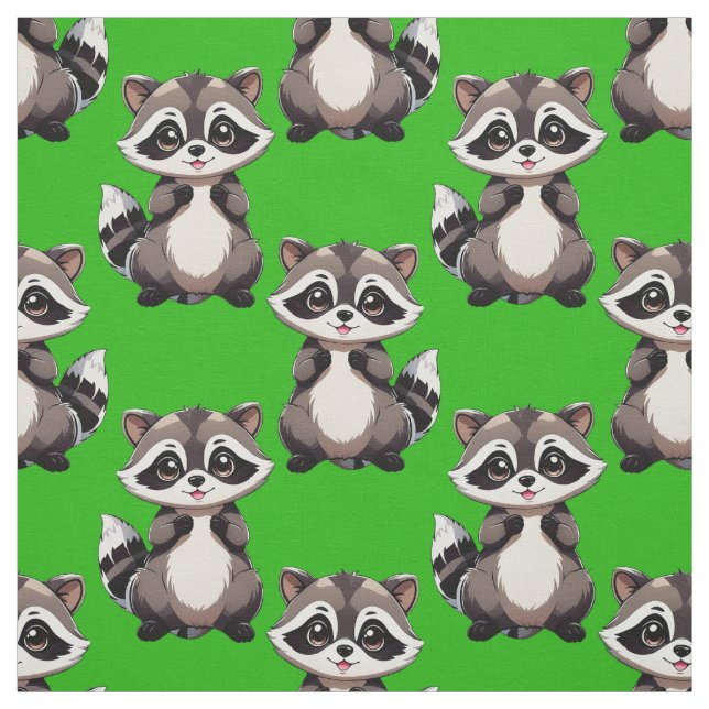 Raccoon Pattern Design Green  Fabric (Swatch)