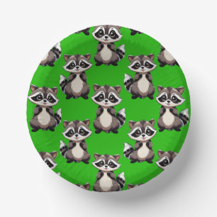 Raccoon Pattern Design Green Paper Plate