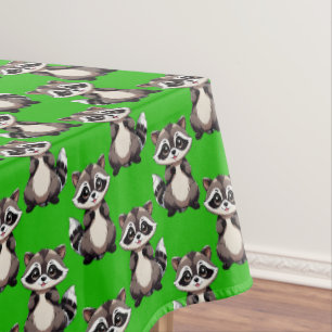 Raccoon Pattern Design Green Tablecloth