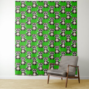Raccoon Pattern Design Green Tapestry