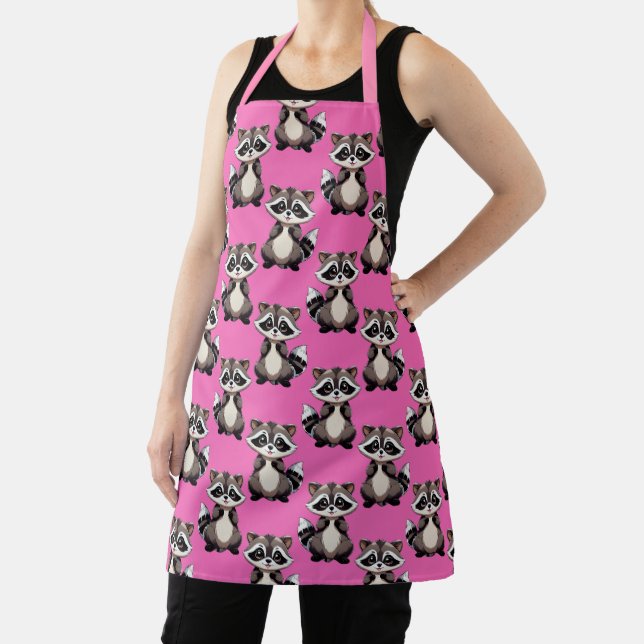 Raccoon Pattern Design Pink  Apron (Insitu)