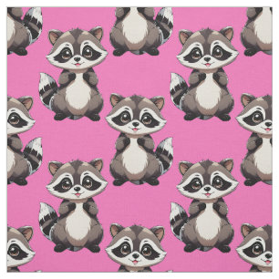 Raccoon Pattern Design Pink Fabric